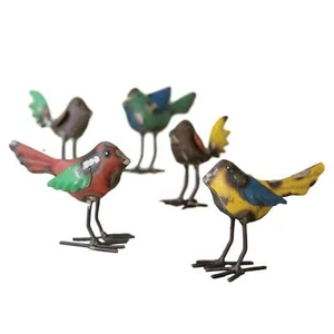 Colorful Reclaimed Metal Set Five Rustic Bird Sculptures Figurines Mini - Picture 1 of 2