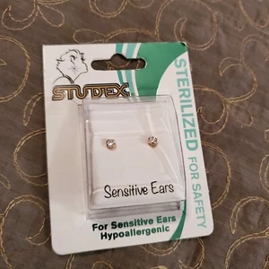 Studex Cubic Zirconia Stud Earrings NWT / NIP gold plated stainless steel - Picture 1 of 4