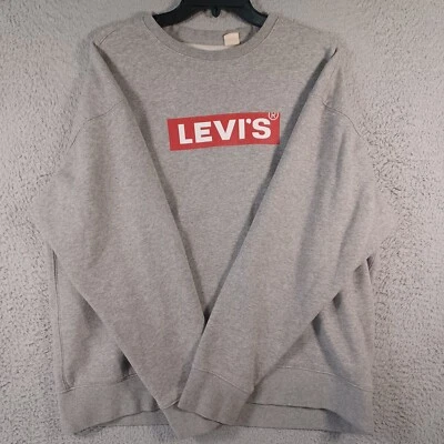Levis Mens Gray Sweater Size Large Relaxed Logo Long Sleeve Soft Stretch Comfy - Image 1 of 4