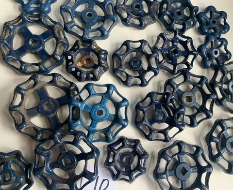 vtg water faucet knob VALVES handle Steampunk blue wheel lot arts crafts antique Cover