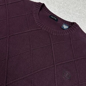 Izod Sweater Mens XL Deep Purple 3D Knit Diamond Crew Neck 100% Cotton Fisherman - Picture 1 of 12