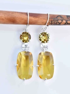 Yellow Citrine Gemstone 925 Sterling Silver Jewelry Gift For Women Earring S-150 - Picture 1 of 5