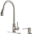 Brushed Nickel Faucet with Soap Dispenser,  Kitchen Sink Faucet with Pull down S