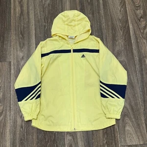 VTG adidas Windbreaker Kids Large Yellow Rain Jacket Hood Embroidered 00s Y2K - Picture 1 of 7