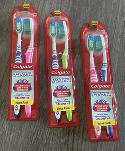 (3) Colgate Plus Adult Full Head Soft Toothbrush Value Pack 2 Count - Picture 1 of 3