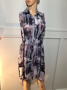 Vintage Tie Dye Watercolor Shirt Dress Lined Chiffon Size XS - Picture 1 of 7