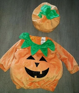 NEW BABY BOY OR GIRL PLUSH HALLOWEEN PUMPKIN COSTUME jumpsuit hat 0-6 months - Picture 1 of 2
