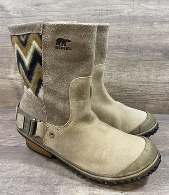Sorel Slimshortie NL2152-227 Botas Impermeáveis Lã Bronzeada Chevron Feminina Tamanho 9 - Imagem 1 de 4