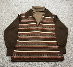 Vintage Damon Sweater Mens Medium Brown Striped Mod Knit Dagger Collar 60s - Picture 1 of 12