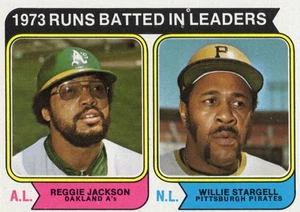 1974 Topps - League Leaders Reggie Jackson, Willie Stargell #203 - Foto 1 di 2