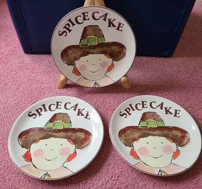 ROSANNA 3 THANKSGIVING PILGRIM 8" "SPICE CAKE" PLATES - Image 1 of 3