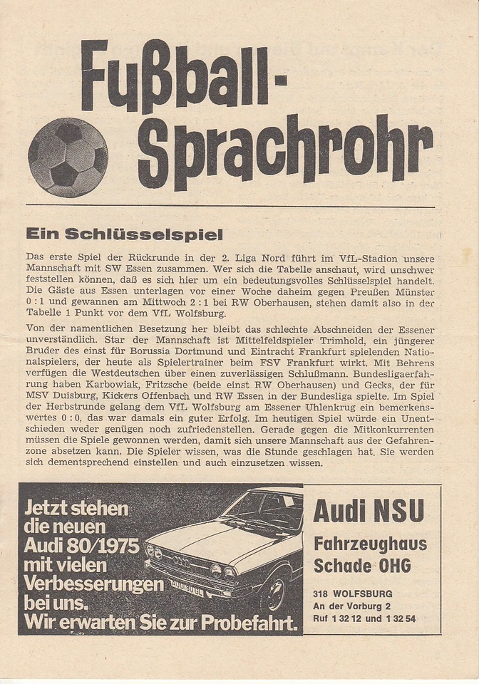 18.01.75 2. Liga Nord VFL Wolfsburg - Schwarz-Weiß Essen DFB Bundesliga - Bild 1 von 1