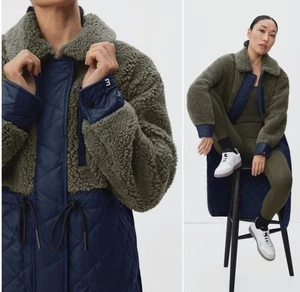Everlane Women The Quilted Teddy Sherpa Navy/Kalamata Coat Size S - Picture 1 of 8