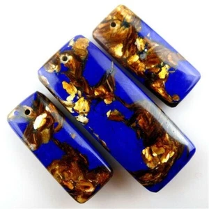 3pcs Lapis Lazuli &Gold Copper Bornite Stone Pendant Bead Set 48*18*6mm for Diy - Picture 1 of 6