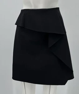 Oscar De La Renta F14 Black Ruffle Faux-Wrap Mini Skirt sz 10 - Picture 1 of 4