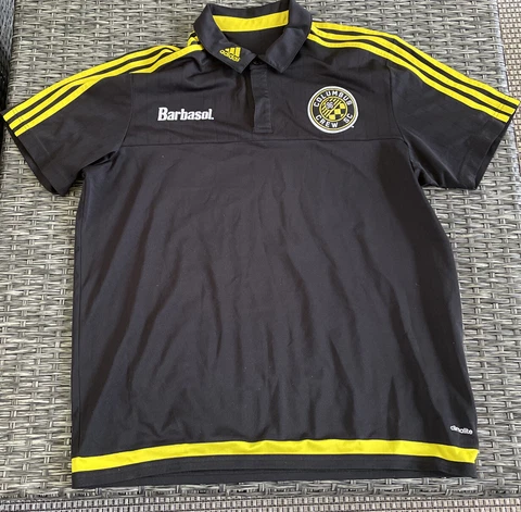 Collared Adidas ClimaLite Columbus Crew Black Barbasol Jersey Size XL Cover