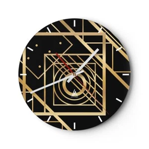 Orologio da Parete in Vetro 40x40cm Astrazione Quadrato Oro Moderno Silenzioso - Foto 1 di 10
