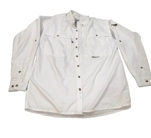 Drake Men Medium Fishing Shirt White Vented Long Sleeve Hunting Dress Button Up - Picture 1 of 5