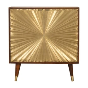 Gold Cabinet with shelve Solid Dark Wood Finish Lounge Storage Unit Sunrise SALE - Picture 1 of 11
