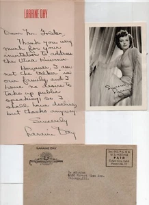 1930's Laraine Day signed Photo & Rare Letter plus MGM Pictures Stationary Cover - Picture 1 of 5
