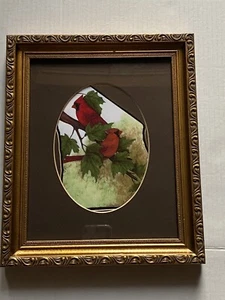 "Pintura original con cardenales firmada por Down Barnhart Peffer 12x10""" - Imagen 1 de 5