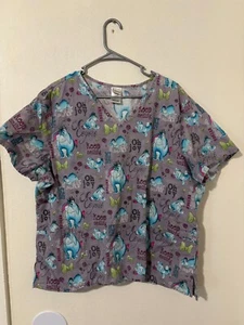 Womens 2XL Disney Eeyore Nurse Medical Scrub Top V Neck - Picture 1 of 2