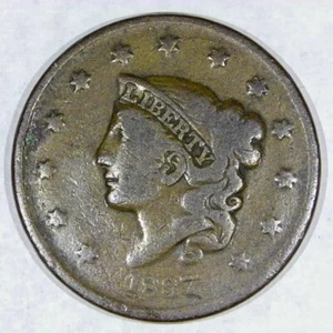 ***VINTAGE EARLY AMERICAN COPPER***1837 LARGE CENT VG Y337 - Picture 1 of 2
