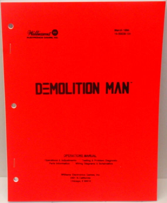 DEMOLITION MAN Williams Pinball GAME COMPLETE Manual *BRAND NEW* FREE USA SHIP!! - Image 1 of 1