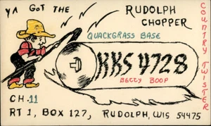 Rudolph,WI QSL Ham Radio KKS 4728 Rudolph Chopper Art Wood County Wisconsin Card - Picture 1 of 2