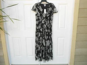 NEW CHARTER CLUB 100% Silk Black/White Flowy Lined Maxi Dress Sz: 14.CAPRI I - Picture 1 of 14