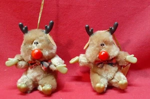 Vintage Russ Rentier mit Gelenkarmen Plüschfigur 3 Zoll 2er Set Ornamente - Bild 1 von 3