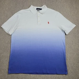 Polo Ralph Lauren Men's Large Classic Fit White Blue Ombre Short Sleeve Polo - Picture 1 of 8