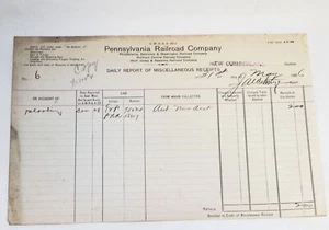 Tren Pennsylvania Railroad Company Nuevo Cumberland 1905 ¡Recibo de informe diario!¡!¡! - Imagen 1 de 4