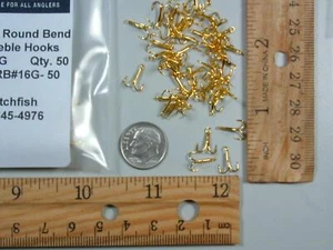 Gold size #16 16 Treble Hooks standard round bend Bait Lure 48 49 or 50+ pieces  - Bild 1 von 5