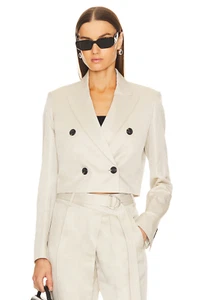 HELMUT LANG Size 12 Cropped Blazer Womens Jacket Linen Cotton Twill $495 - Picture 1 of 8