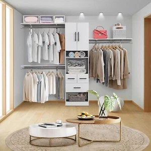 70"H Wooden Closet Systems For Walk In Closets Wardrobe-White - Picture 1 of 6