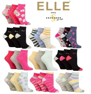 Anklet Socks Womens Plain Striped Patterned Cotton with Smooth Toes -3 Pack Elle - Picture 1 of 42