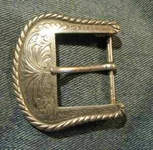 Engraved Floral Cowboy Cowgirl Rancher Ranch Western Silver Vintage Belt Buckle - Picture 1 of 8