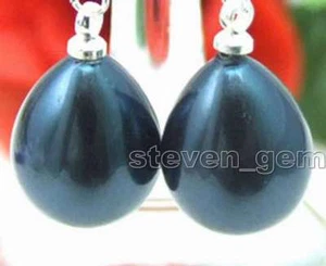 SALE 12*15mm High Luster Drop Black Sea Shell Pearl dangle hook Earring -ear201 - Picture 1 of 3