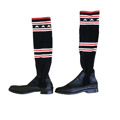 Givenchy Storm Sock Knit Thigh High Over Knee Rain Boots Black Red US 9 EU 39 - Image 1 of 4