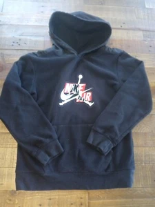 Vtg Nike AIR JORDAN Hoodie Black Fleece Size Large Youth embroidered logo - Picture 1 of 6