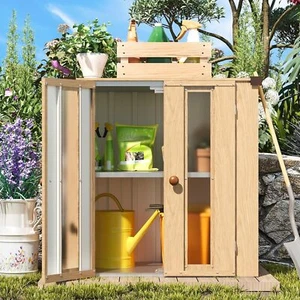Outdoor Garden Storage Box Shed, Wooden-Patterned Tool Shed w/ Adjustable Shelve - Picture 1 of 7