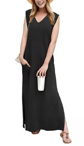 2025 Women’s V-Neck Maxi Dress Wrinkle-Free Loose Beach Dress with Pockets - Picture 1 of 6
