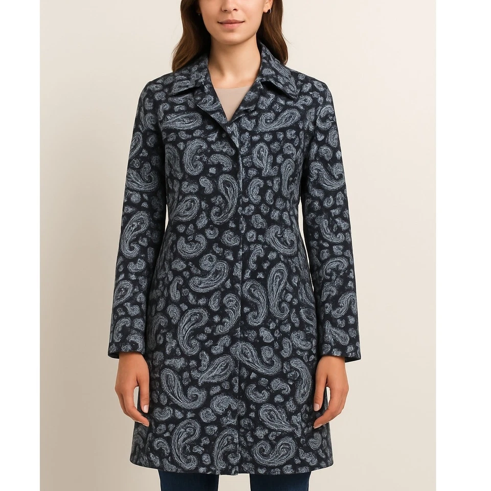 Michael Kors Navy Blue Paisley Trench Coat Women’s Size Small - Image 1 of 4