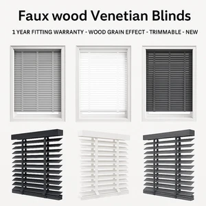 FAUX WOOD BLINDS WOODEN BLIND TAPE & STRING 50MM SLAT VENETIAN BLINDS TRIMMABLE - Picture 1 of 37