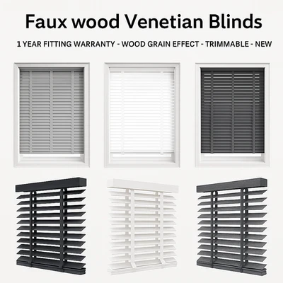 FAUX WOOD BLINDS WOODEN BLIND TAPE & STRING 50MM SLAT VENETIAN BLINDS TRIMMABLE - Image 1 of 4