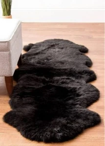 Genuine New Zealand Black Sheepskin Rug 2×6 ft Luxury Lambskin Fluffy Soft Decor - Picture 1 of 5