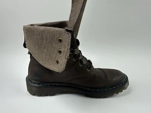 Dr. Martens Yuba Fold Down Boots Womens Sz 8 Brown Lace Up Combat Booties Boras - Picture 1 of 11