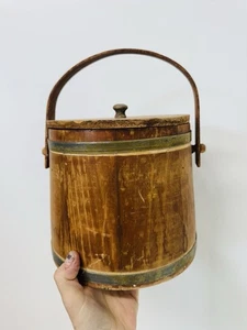 Vintage. HOLZFASS KEKSDOSE MIT DECKEL & GRIFF, KANISTER PRIMITIVE KÜCHE DEKOR - Bild 1 von 3