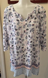 J Jill Love Leinen Tunika Oberteil Damen Gr. L geblümt 3/4 Arm 100% Leinen Schlitze süß - Bild 1 von 15